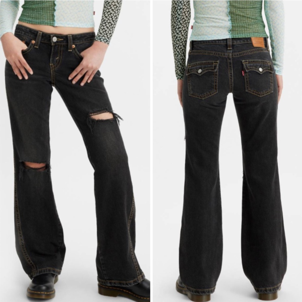 NEW Levi’s Noughties Flared Jeans in Run the Night Distressed Low Rise